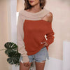 Chic Off-Shoulder Sweater in Black, Red, Coffee & Green - Color Contrast, 'Deer Plush' Fabric - Winter Fashion Staple - Women's Knitwear
