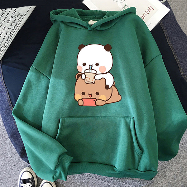 Trendy Bubu & Dudu Women's Graphic Hoodie - Stylish and chic polyester hoodie with vibrant designs for casual wear.