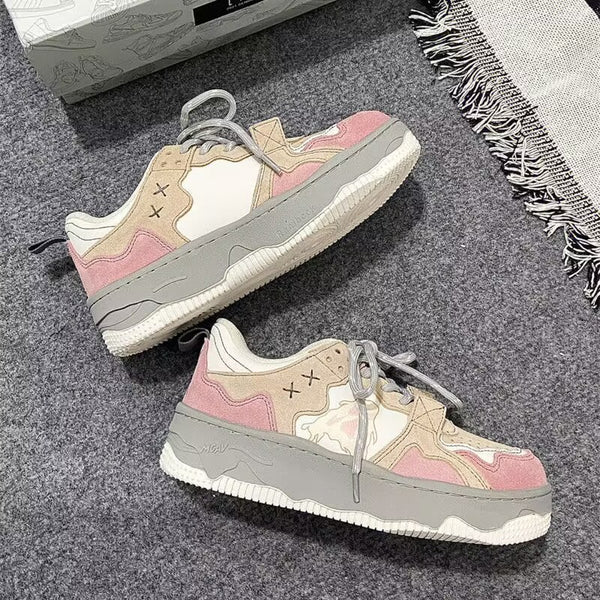 Stylish Retro Pink Women's Sneakers with Rubber Sole, Sizes 35-40