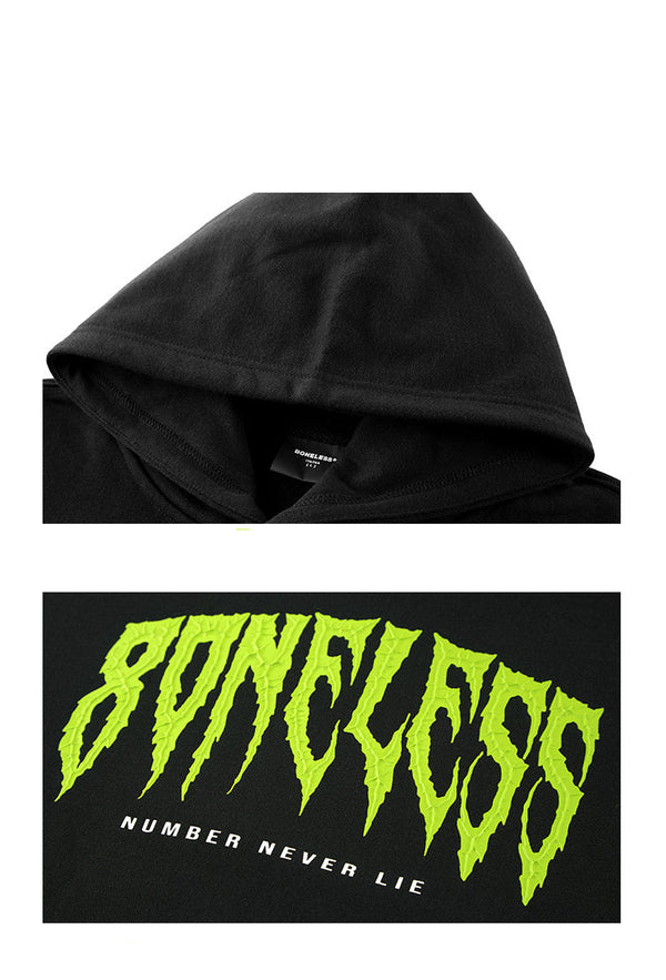 Street Style Cotton Hoodie in Black with Letter Print Design