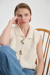Chic Vintage-Style Diamond-Lattice Cotton-Blend Vest in Creamy-White