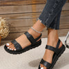 Comfortable Velcro Sports Sandals in Black PU Lining Material, Rounded Toe Shape, Versatile Retro Style - Size Range 36-43.