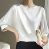 Chic Mulberry Silk Satin Cropped Top for Women in Black 3/4 Sleeve Loose Fit - Ice Silk Fabric - Elegant Style - Sizes M-2XL