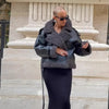 Chic Women's Faux Fur Belted Jacket with PU Leather Trimming, Sizes S, M, L