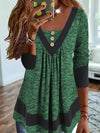 Chic V-Neck Long Sleeve Pullover with Digital Print in Sea Green, Caramel, Sapphire Blue, or Gray | Trendy Street Style Top