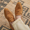 Comfy Slip-On Suede Shoes in Rich Brown Leather with Square Toe and Thick Bottom Heels, Men's Stylish Footwear