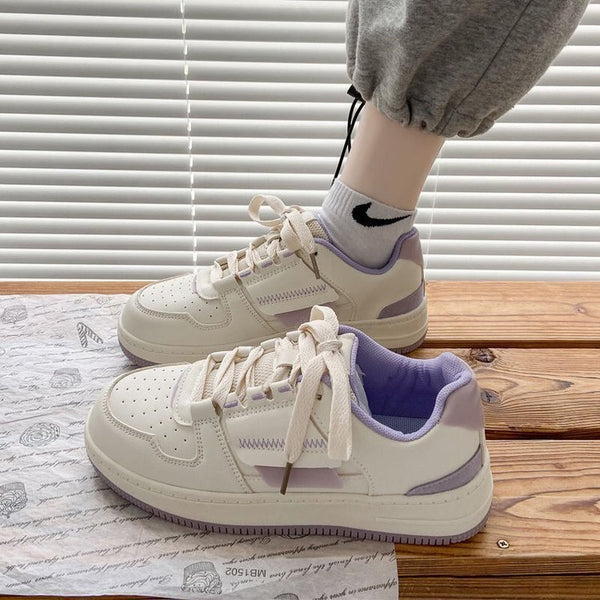 Women's Casual Shoes Purple and Khaki with Soft Rubber Sole, Front Lace-Up | Size 35-40 | Fashionable and Comfortable Footwear