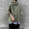 Stylish Loose Hooded Men's T-shirt in Black or Army Green, Half-Sleeve Polyester Top for Casual Wear
