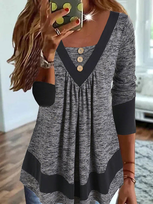 Chic V-Neck Long Sleeve Pullover with Digital Print in Trendy Street Style