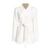 Elegant Women's Suit Coat in White Polyester - Sizes L and XL