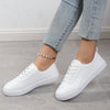 White Lace-Up Flats with Round Toes and Thick Soles for Women - Casual, Comfortable, and Trendy Footwear.