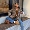 Leopard Print Women's Coat in White and Brown - Trendy Street Fashion - Long Sleeve Polyester Coat - Sizes S, M, L