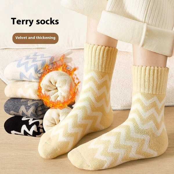 Women's Winter Fleece-Lined Coral Fleece Socks in Various Colors