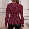 Elegant Long-Sleeve V-Neck Top in Black - Women's Fashion Slim Fit Pullover - Polyester Stitching Technique - Available in Wine Red.