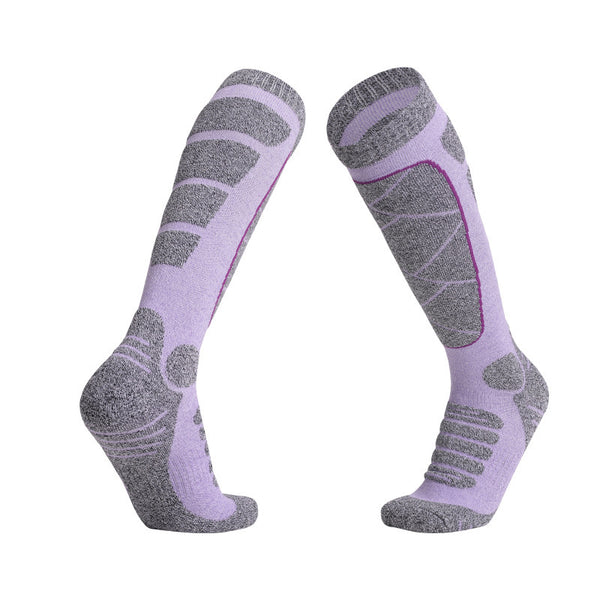 Warm Winter Outdoor Sports Cotton Socks in Purple & Blue - Non-Slip, Antibacterial, High-Cylinder Design - Men & Women Skiing Socks