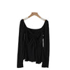 Chinese Knit V-Neck Drawstring Top in Brown Grey Beige