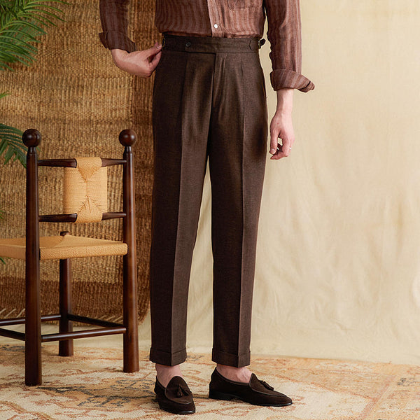 High-Waist Men's Casual Pants in Lyocell Cotton Blend, Khaki & Brown, Lightweight & Breathable, Urban Style, Men's Fashion.
