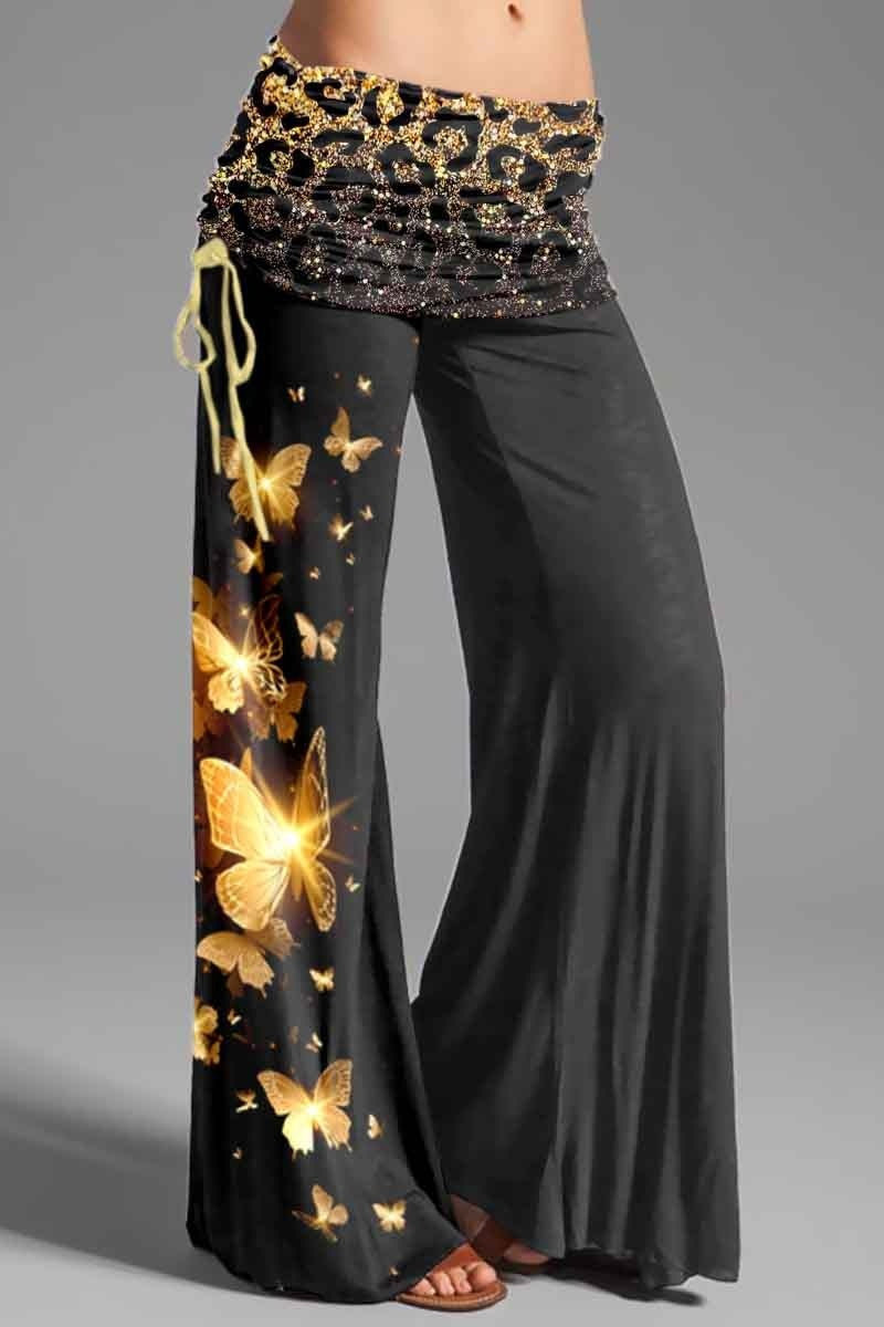 Women's Printed Casual Micro-pull Drawstring Trousers Wide-leg Pants