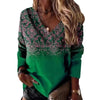 Chic Retro 3D V-Neck Long-Sleeve T-shirt in Various Colors - Plus Size - Polyester - Vintage Style - Women's Fashion Top