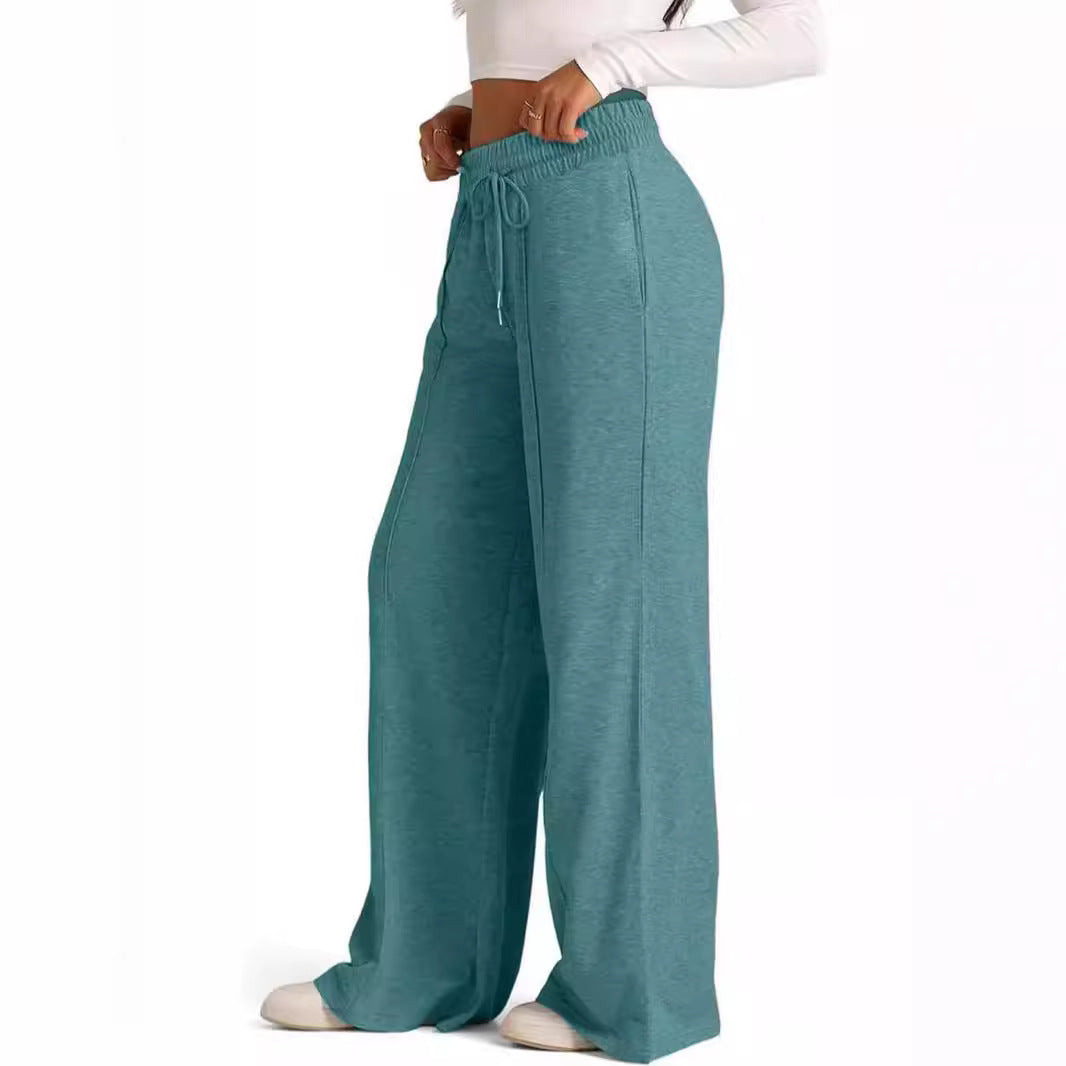 Women's Solid Color Casual Wide Leg Drawstring Elastic Waist Sweatpants