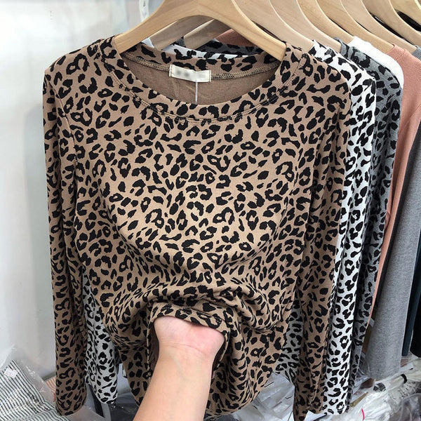 Leopard Print Long Sleeve Top in Khaki - Stylish and Versatile Women's Fashion Piece