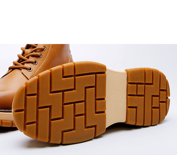 Stylish High Top Martin Boots in Yellow - British Style Casual Shoes, Thick Heel - Wear-Resistant with Tie Wrap Closure