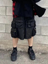 Black Cotton Tactical Shorts with Multi-Zip Detail, Glossy Black, Men's Outdoor Casual Apparel.