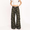 Wide-Leg Camo Cargo Pants with Retro Style in Green Camouflage, Urban Edgy Look