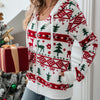 Festive Christmas Print Plush Cardigan in Classic White - Women's Holiday Outerwear