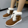 Women's Suede Fleece Winter Boots with Plush Round Toe, Brown & Beige, Low Heel, Sizes 36-43. Cozy winter fashion staple.