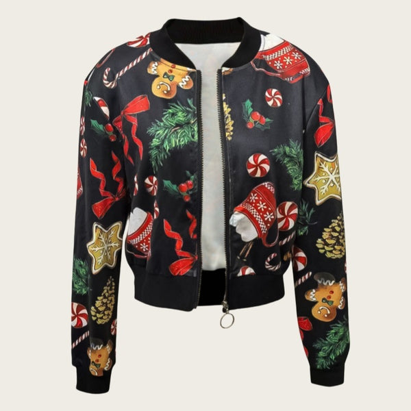 Festive 3D-Printed Women's Short Jacket - Colorful Holiday Outerwear