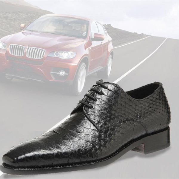 Handcrafted Men's Python Leather Business Shoes with Goodyear Welted construction - Black Python design, Shock Absorbing, Composite Sole - Sizes 37 to 45 - Formal & Comfortable.