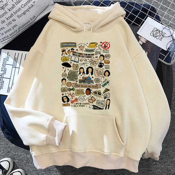 Women's Y2K Retro Gilmore Girls Hoodie in Various Colors - Casual Winter Pullover Sweatshirt with Art Pattern - XS-XXXL Sizes