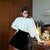White Puff Sleeve Blouse with Stand-up Collar, Elegant Women's Fashion.