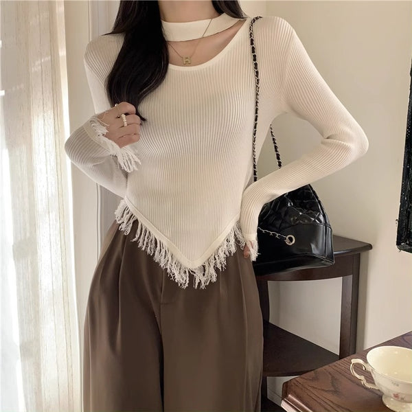 Women's Slim-Fit Halter Tassel Winter Sweater in Various Colors - Viscose Blend - Cozy & Stylish - Free-Size Fit - Fall/Winter Fashion