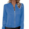 Chic Solid Color Zip-Up Winter Jacket for Women in Pink Green Blue - Slim Fit Spandex Outerwear - Sizes S to 2XL