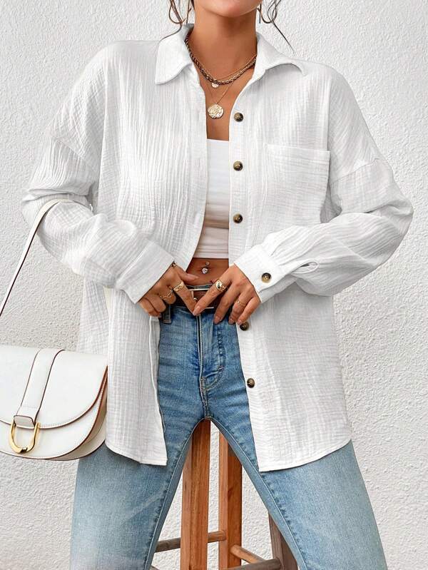 Women's Cotton Autumn Blouse in Various Colors, Comfortable Fit, Drop Shoulders, Long Sleeves - Sizes S to XXL