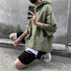 Stylish Men's Hooded T-shirt in Black or Army Green - Polyester, loose fit, half-sleeve with hood. Perfect for casual or urban style. Sizes S-3XL.