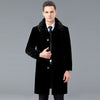 Winter Fur-Lined Men's Leather Over The Knee Coat - Han Edition, Loose Fit, Wool Blend - Ideal for Winter - Ribbed Hem & Pockets