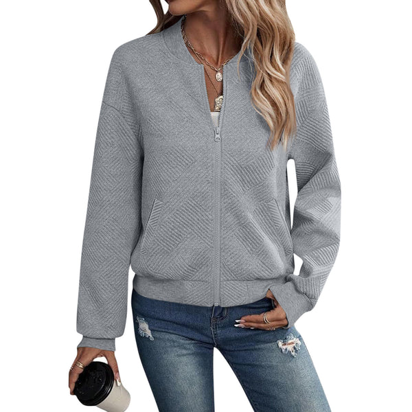 Chic Long-Sleeve Zippered Cardigan in Solid Colors - Women's Street-Style Fashion (Multiple Colors Available)