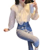 Chic Lace Top in Apricot with Bow Detail for Women - Elegant and Versatile Long Sleeve Shirt